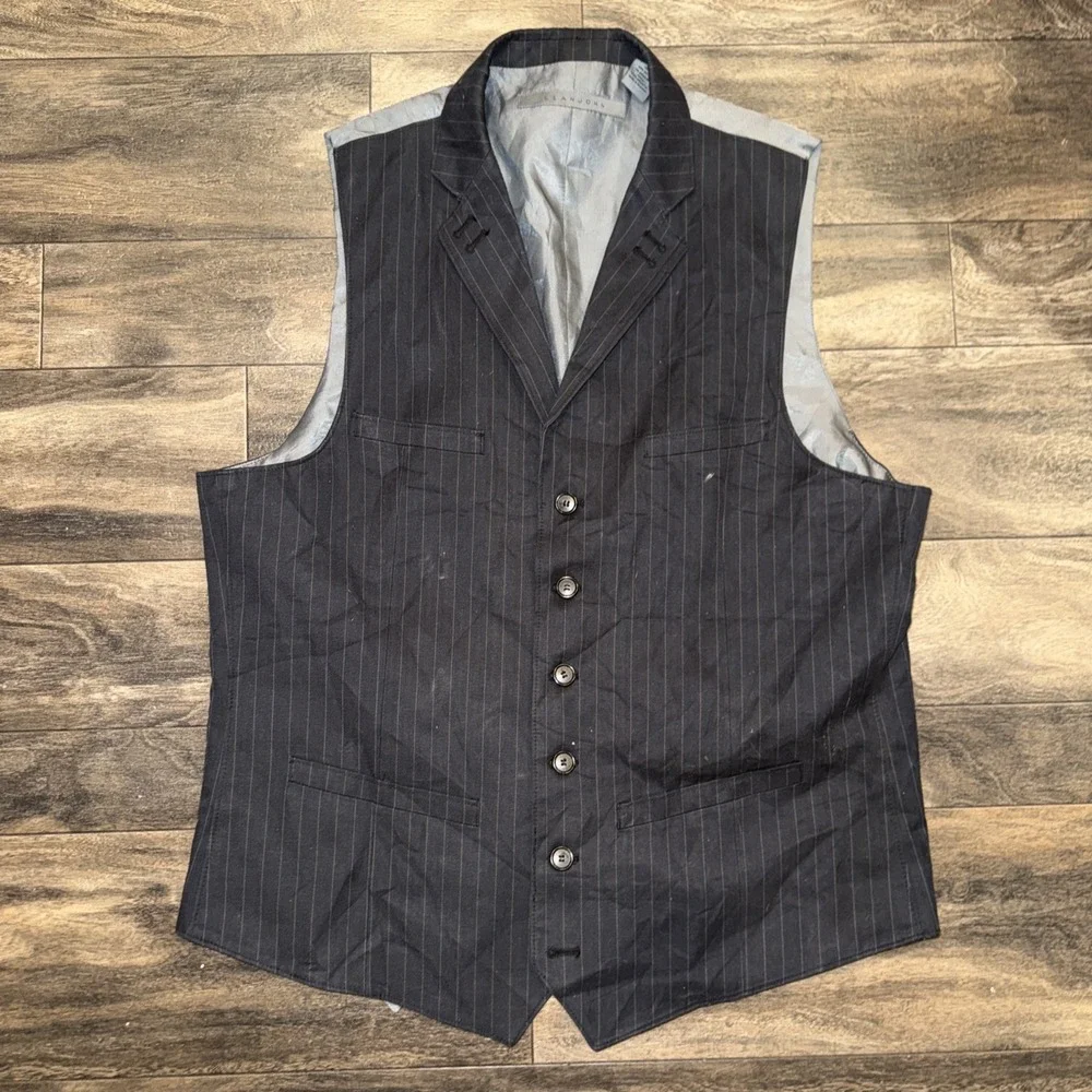 Sean John Pinstripe Dress Button-Down Vest Men's Size XXL Black-and-Grey Striped
